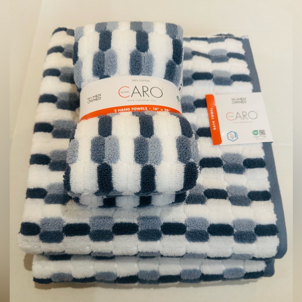 4pc CARO HOME 100% Cotton Mosaic Bath Towel Set - Denim